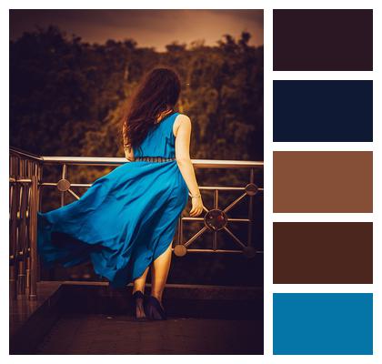 Young Woman Girl In Blue Dress Long Hair Image